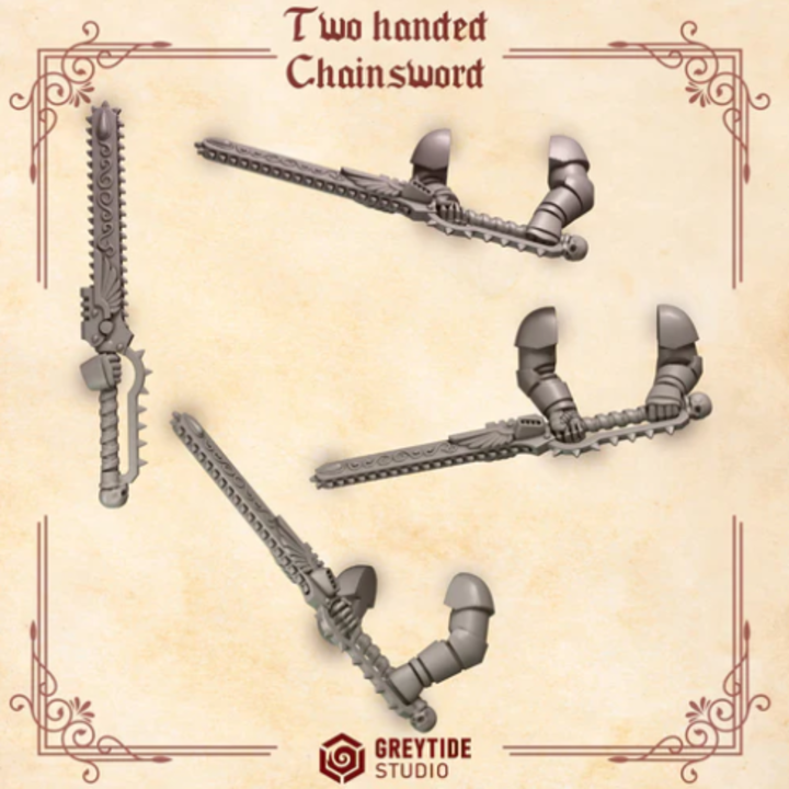 Épées tronçonneuses à deux mains Crimson Lords – Set de bitz personnalisés pour 40K – Greytide Studio