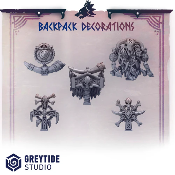 Décorations de backpacks Primal Hounds – Set de bitz personnalisés 40K – Greytide Studio