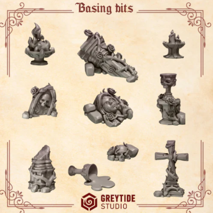 Décorations de socles Crimson Lords – Set de bitz personnalisés pour 40K – Greytide Studio