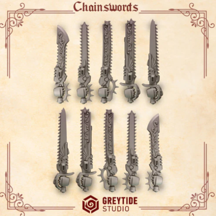 Épées tronçonneuses Crimson Lords – Set de bitz personnalisés 40K – Greytide Studio