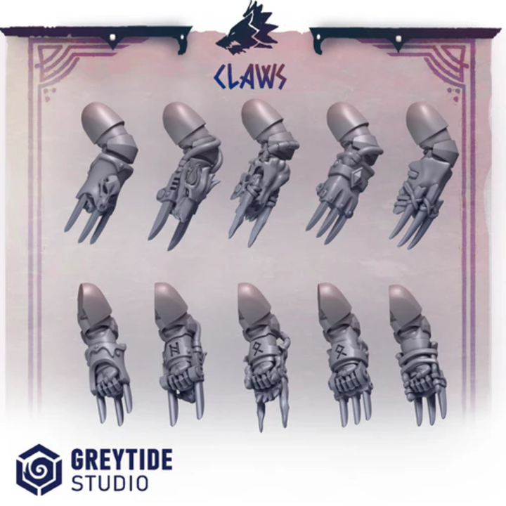 Griffes énergétiques gaucher Primal Hounds – Set de bitz personnalisés 40K – Greytide Studio