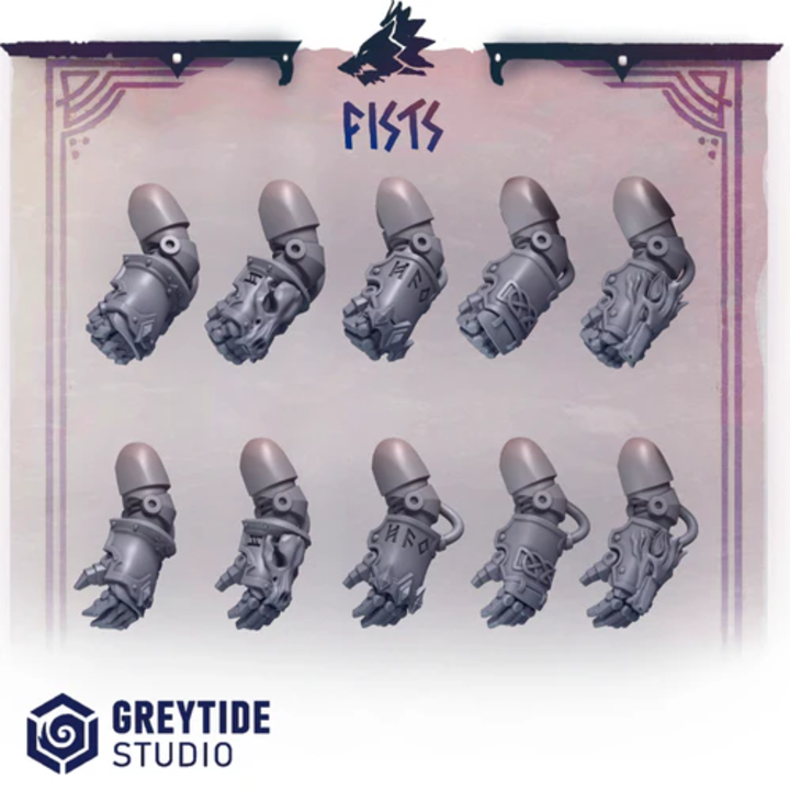Poings énergétiques gaucher Primal Hounds – Set de bitz personnalisés 40K – Greytide Studio