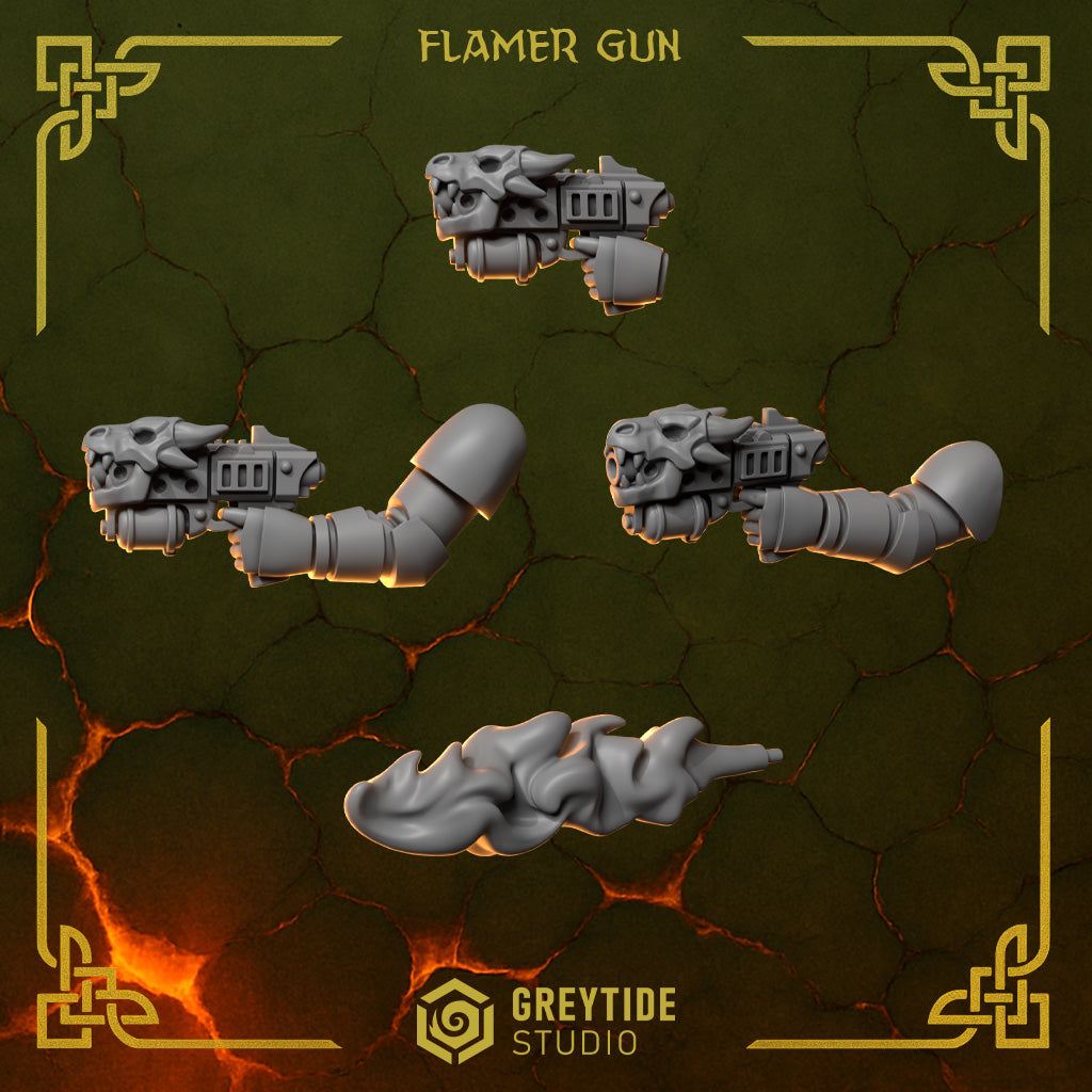 Pistolets droitier lance flamme Anvil Wardens – Greytide Studio – Impression 3D Résine – 40K