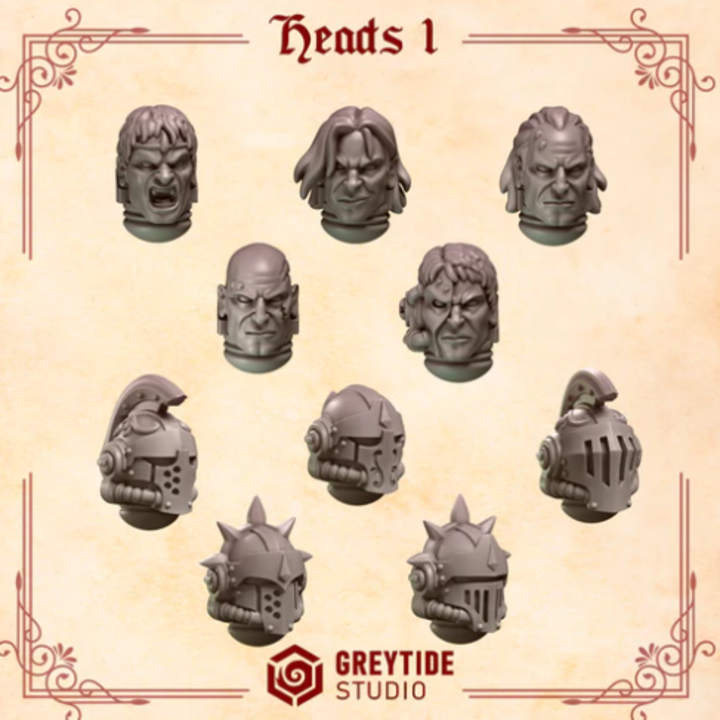 Têtes et casques Crimson Lords lot 01 – Set de bitz personnalisés 40K – Greytide Studio