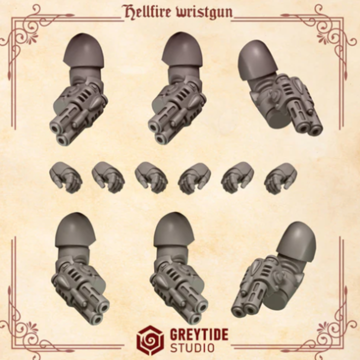 Hellfire wristguns Crimson Lords – Set de bitz personnalisés 40K – Greytide Studio