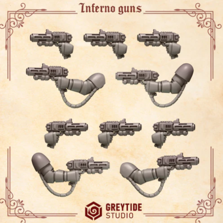 Pistolets inferno Crimson Lords – Set de bitz personnalisés 40K – Greytide Studio