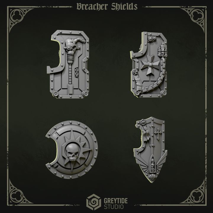 Boucliers breacher droitier Pilgrims & Crusaders – Set de bitz personnalisés 40K – Greytide Studio