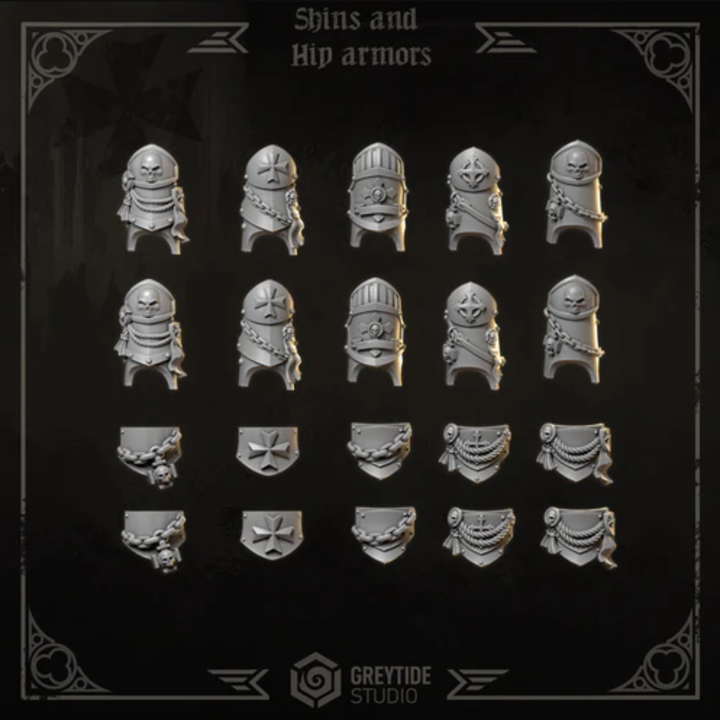 Armures pour shins et hips pour Termi Eternal Crusaders – Greytide Studio – Impression 3D Résine – 40K