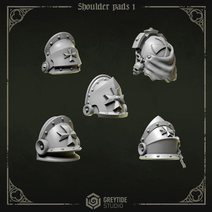 Épaulières Pilgrims & Crusaders lot 01 – Set de bitz personnalisés 40K – Greytide Studio