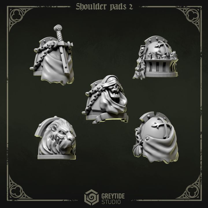 Épaulières Pilgrims & Crusaders lot 02 – Set de bitz personnalisés 40K – Greytide Studio