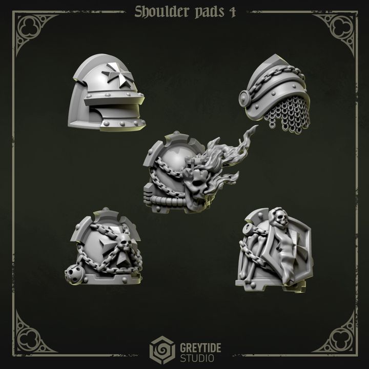 Épaulières Pilgrims & Crusaders lot 04 – Set de bitz personnalisés 40K – Greytide Studio