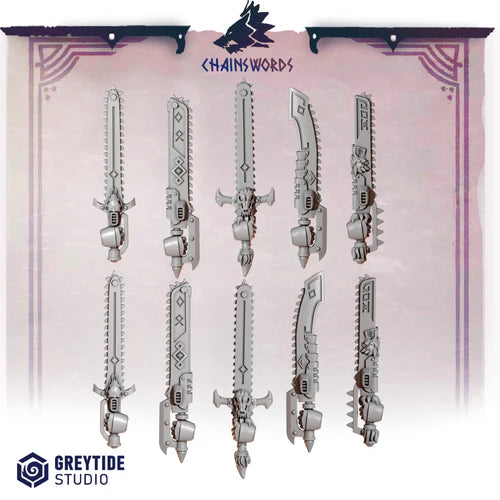 Épées tronçonneuses Primal Hounds – Set de bitz personnalisés 40K – Greytide Studio